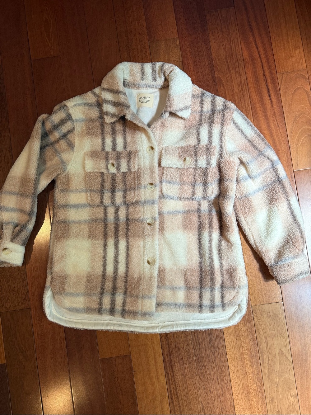 Ashley By 26 International Plush Plaid Shacket in Cream & Brown